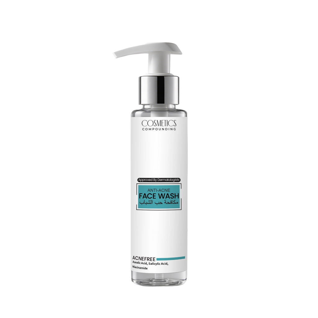 Cosmetic face wash bottle with pump on a white background