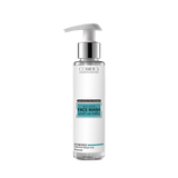 Cosmetic face wash bottle with pump on a white background