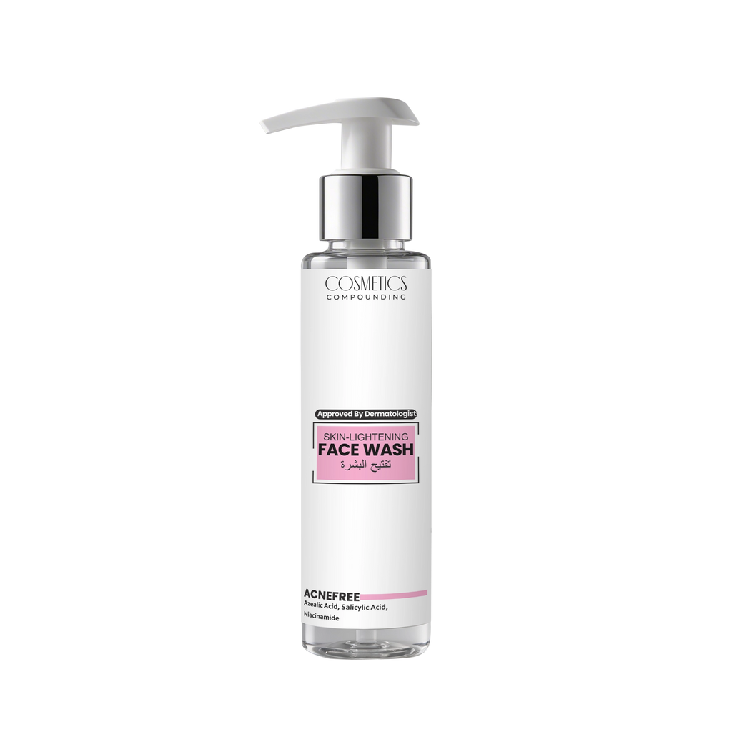 Cosmetic face wash bottle with pump on a white background