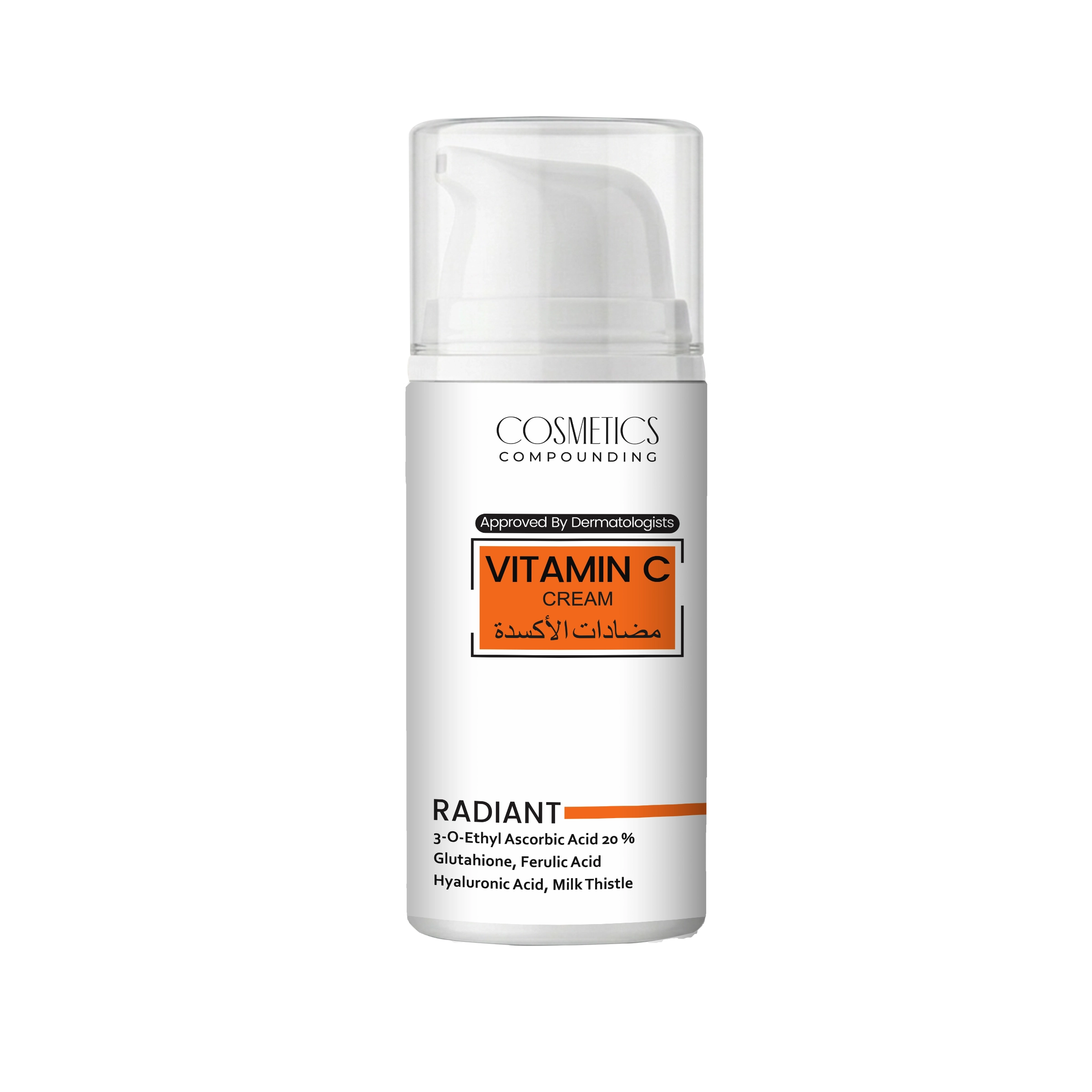 Vitamin C cream bottle with 'Cosmetics Compounding'